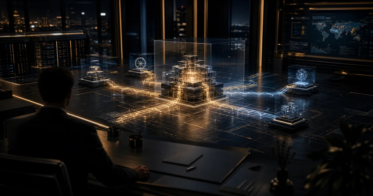 A secure enterprise operations centre coordinating multiple AI agents